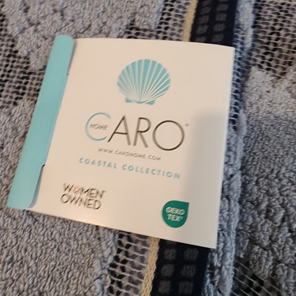 CARO HOME S/2 Bath Towels Coastal Collection Beach Theme Sea Shells Navy - Picture 4 of 4